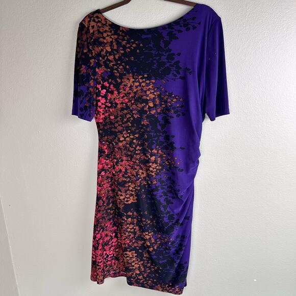 Jones New York Dress Women 16 stretch ruched plum russet berry gold flattering - Picture 8 of 16